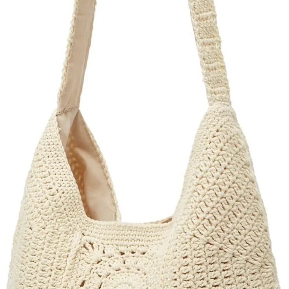 Women Straw Beach Bag Cotton Woven Tote Casual Summer Handbag Shoulder